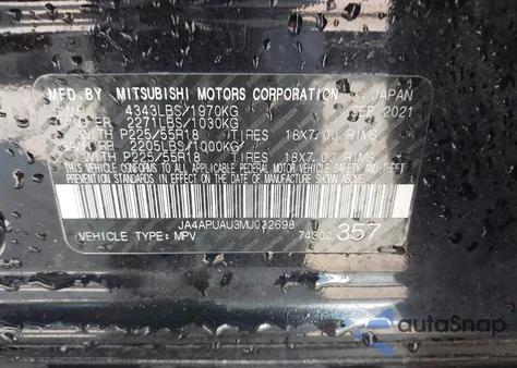 2021 Mitsubishi Outlander Sport 2.0 Be 2Wd/2.0 Es 2Wd/2.0 Le 2Wd/2.0 S 2Wd из США, поврежденный, VIN JA4APUAU3MU032698